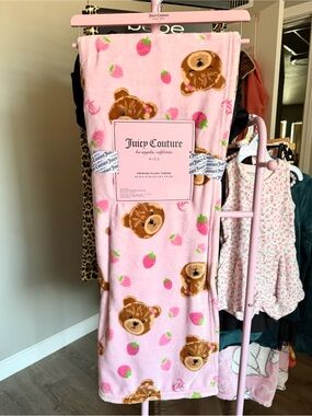 Juicy Couture Pink Plush Bear & Strawberry Throw